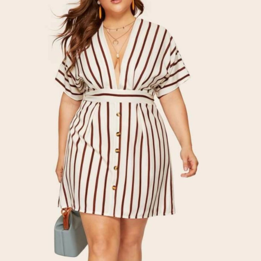SHEIN Plunging Neck Striped Dress